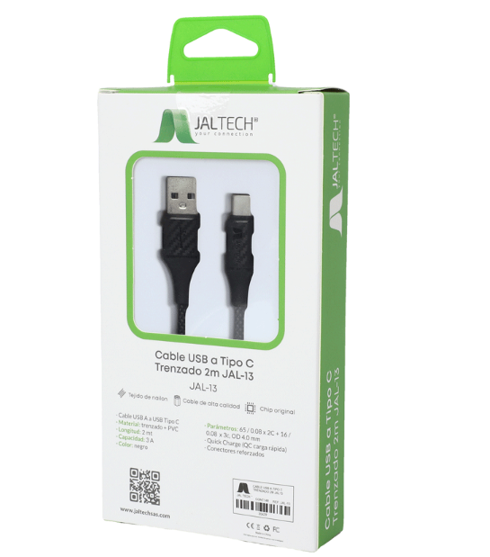 CABLE USB A TIPO C TRENZADO DE ALTA RESISTENCIA 2m JAL-13 - Imagen 1