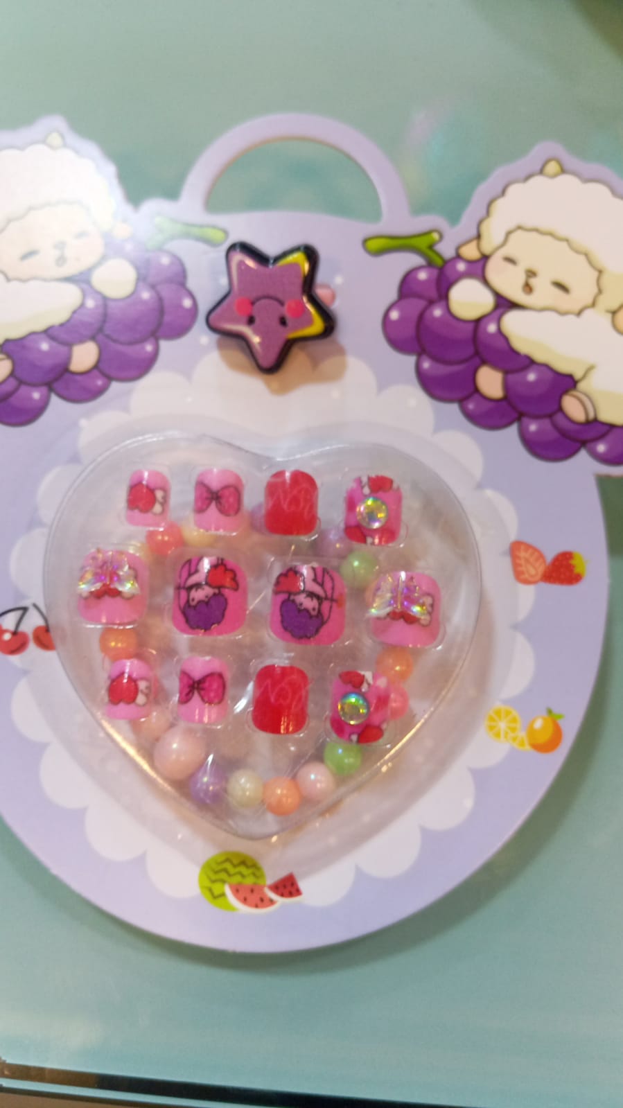 UÑAS POSTIZAS AUTOADHESIVAS 12 PIEZAS CON ANILLO + PULSERA - EMPAQUE OVEJITA - FAN-537