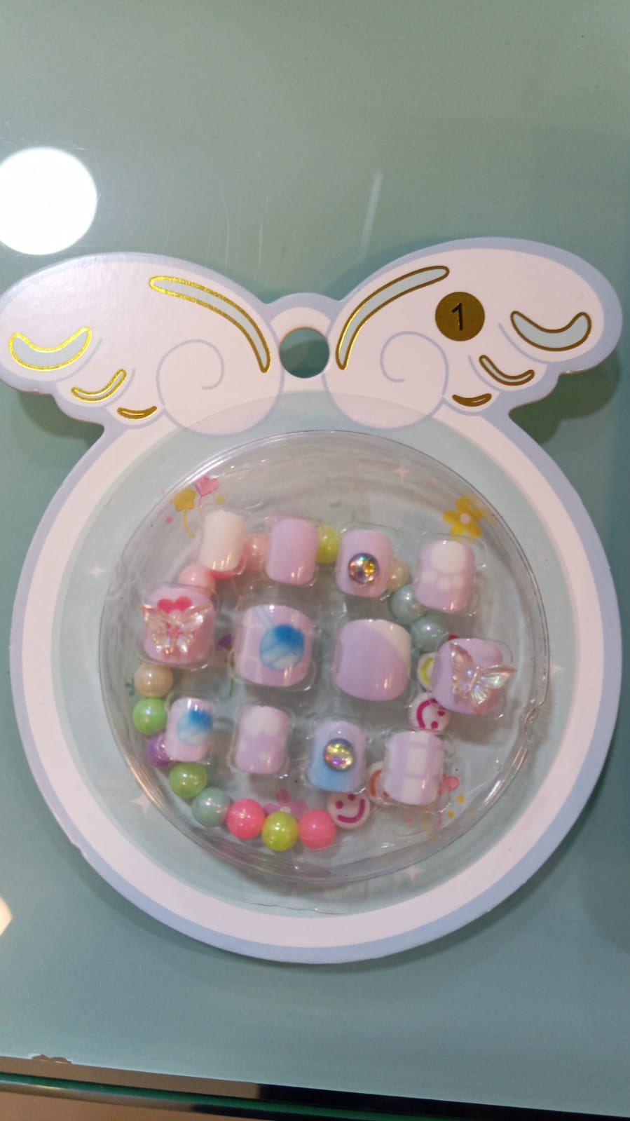 UÑAS POSTIZAS AUTOADHESIVAS 12 PIEZAS + PULSERA ALAS 1 - FAN-538 - Imagen 1