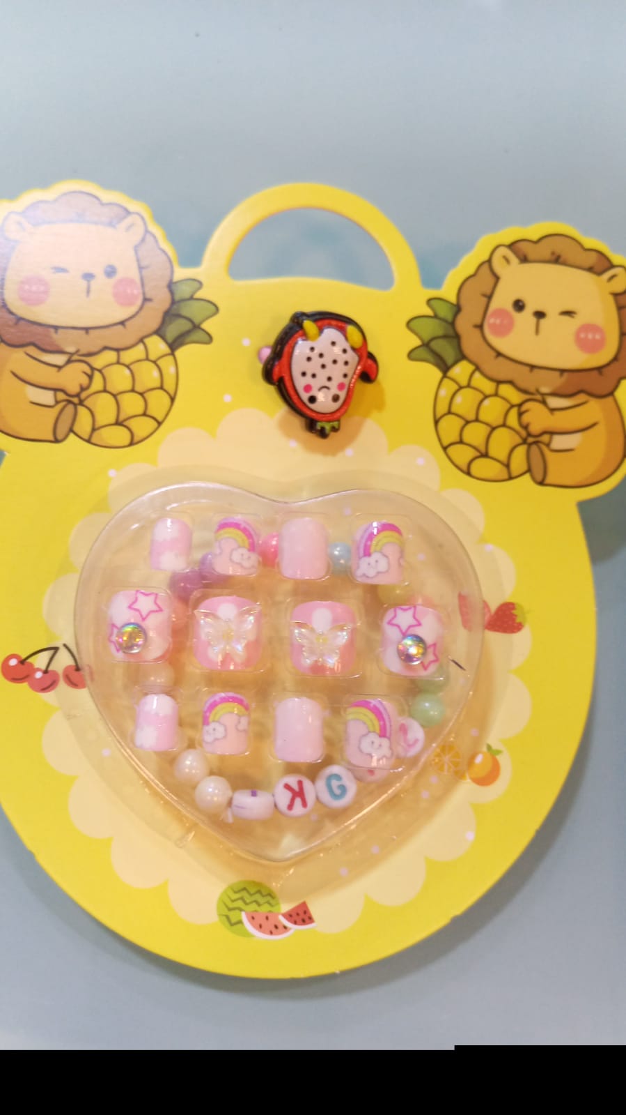 UÑAS POSTIZAS AUTOADHESIVAS 12 PIEZAS CON ANILLO + PULSERA - EMPAQUE LEÓN - FAN-537 - Imagen 1