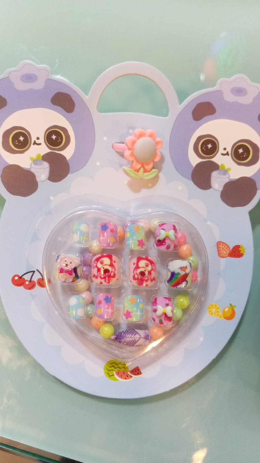 UÑAS POSTIZAS AUTOADHESIVAS 12 PIEZAS CON ANILLO + PULSERA - EMPAQUE PANDA - FAN-537