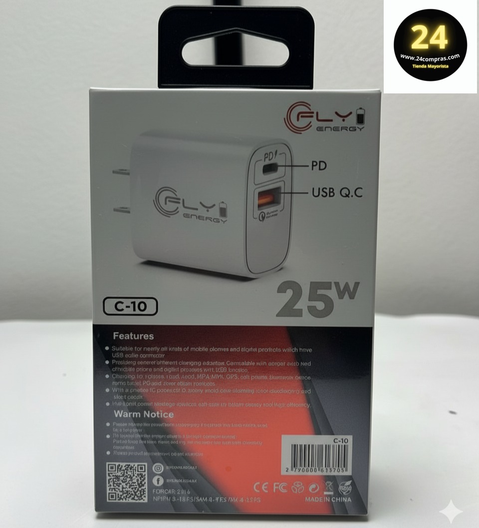 CARGADOR DOBLE PUERTO  USB + USB-C PD  -  C-10 - Imagen 4