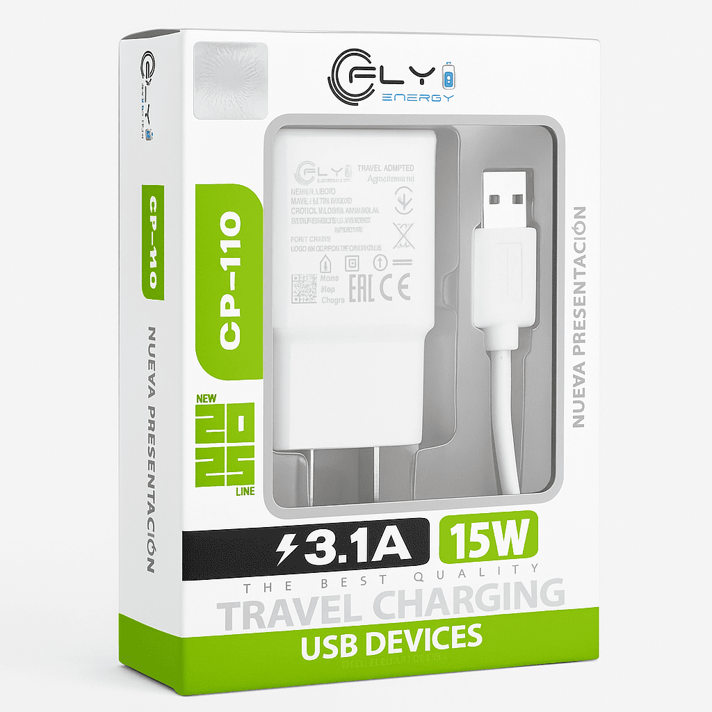 CARGADOR DE VIAJE CON CABLE USB A MICRO USB -   CP-110 - Imagen 1