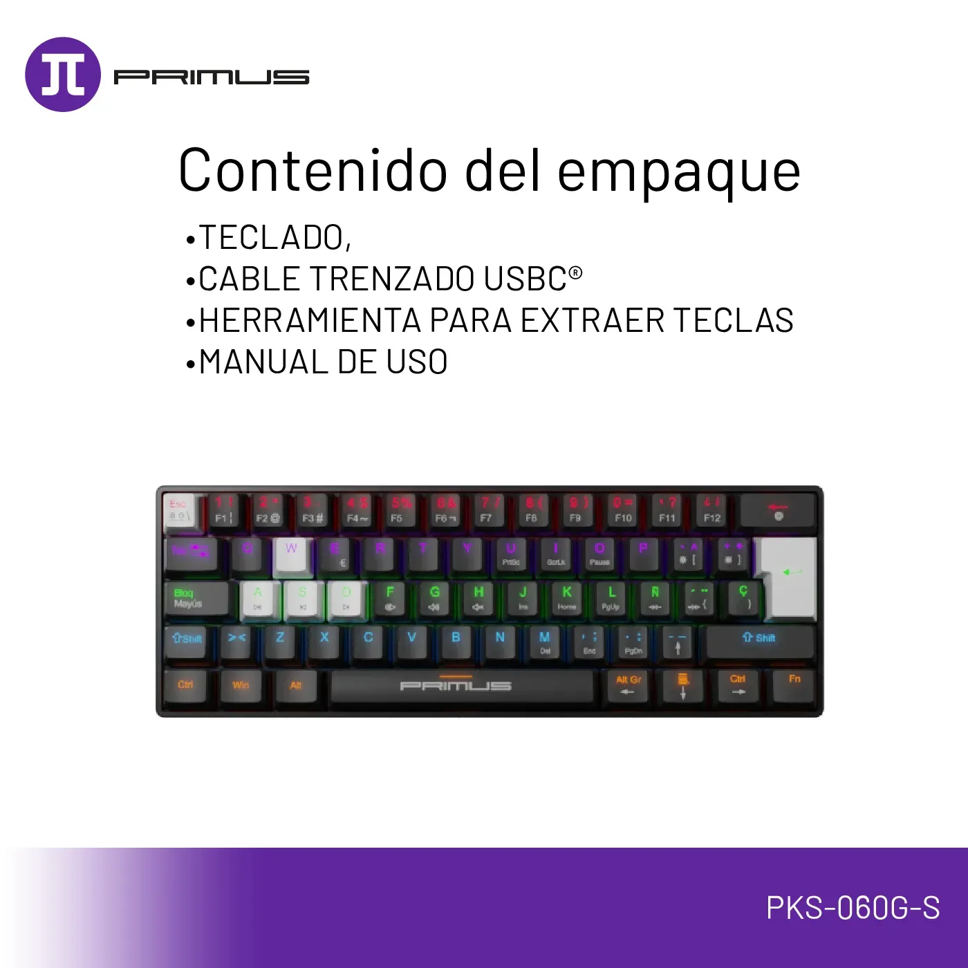TECLADO MECÁNICO GAMER PRIMUS BALLISTA61T PKS-060G-S - Imagen 3