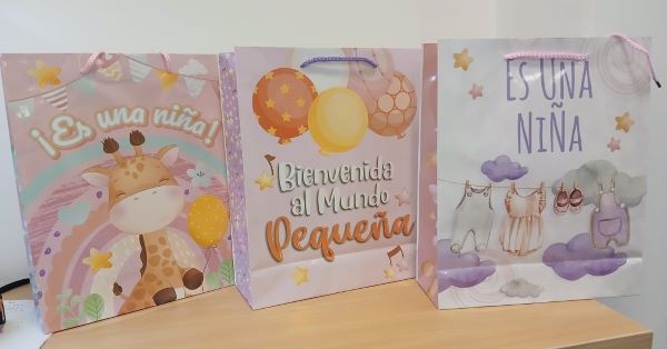 BOLSAS DE REGALO PARA BABY SHOWER NIÑA LARGE - 32CMSX26CMS - 12-517 - Imagen 1