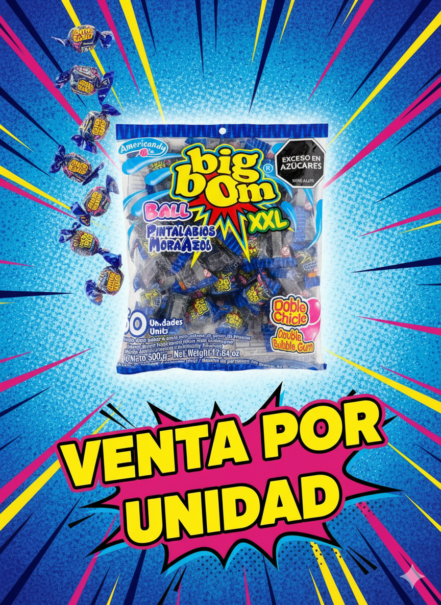 BOLITAS DE CHICLE BINBON XXL PINTA LABIOS MORA AZUL -7707014903558 - Imagen 1