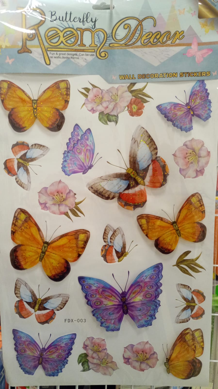 MARIPOSAS ADHESIVOS PARED X13 + 6 FLORES - FDX-003  ZJ225455