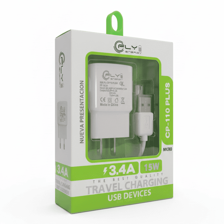 CARGADOR DE VIAJE CON CABLE USB A MICRO USB -   CP-110 PLUS
