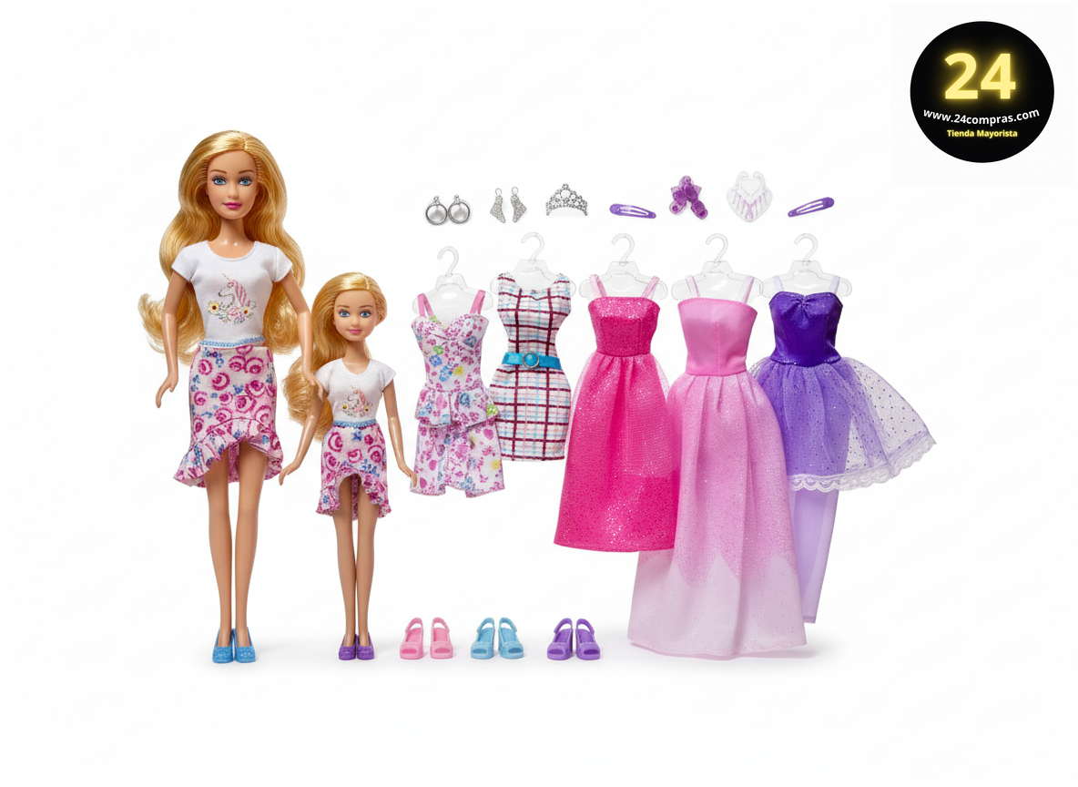 MUÑECA FAMILIAR  MAMA E HIJA CON VESTUARIO - 8447 - Imagen 3